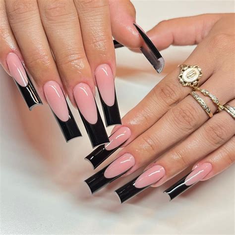 black french tips acrylic nails|black french tip no ideas.